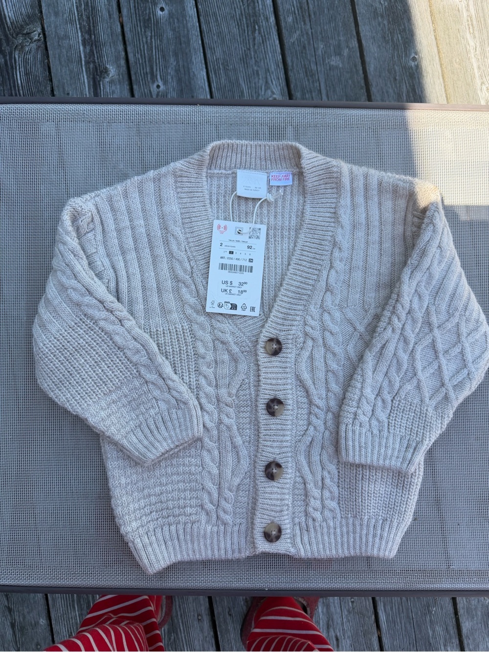NWT Zara Kids Cable Knit Cardigan Sweater | Size 2Y / 92 cm | Oatmeal Beige